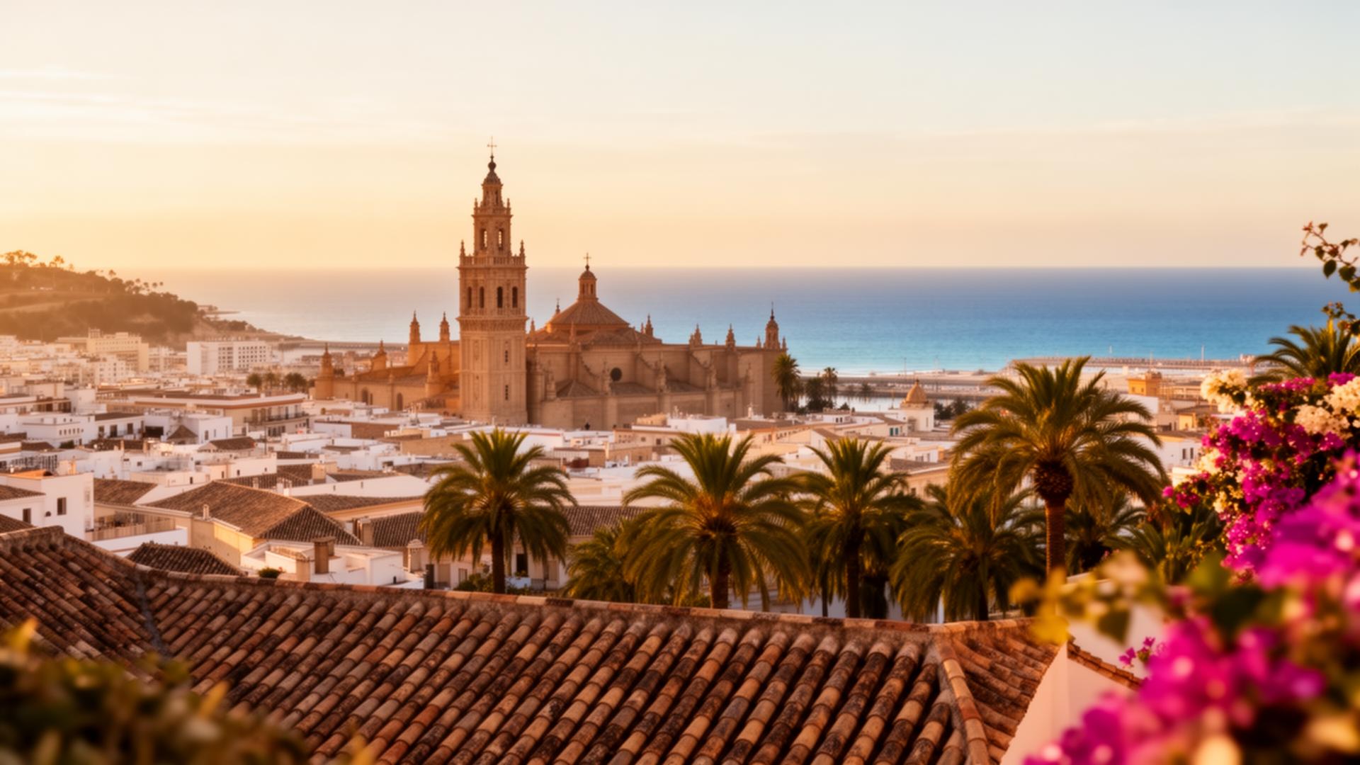Málaga rooftops at golden hour